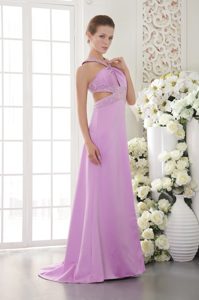 Lavender Halter Top Sheath Prom Party Dress with Cutout Waist