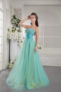 Lovely Tulle Sweetheart Long Aqua Blue Dress for Prom with Beading