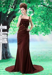 Custom Made Ruching One Shoulder Brown Dress for Prom with Court Train