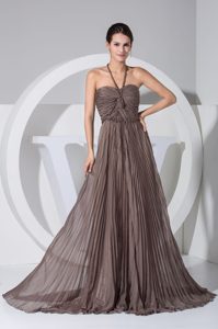 New Arrival Pleating Chiffon Halter Top Prom Dresses in Brown