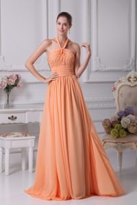 Stylish Halter Top Empire Long Chiffon Prom Party Dresses in Orange