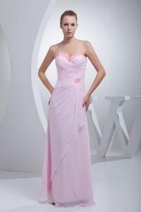 Ruched and Beaded Sweetheart Long Prom Holiday Dress in Baby Pink