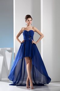 Royal Blue Sweetheart High-low Prom Dresswith Beading and Ruching
