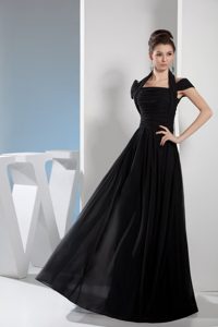 Black Halter Top Long Cocktail Prom Dresses with Ruching for 2014