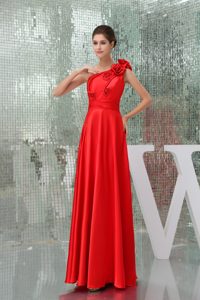Latest Taffeta One Shoulder Empire Red Prom Court Dresses in Long