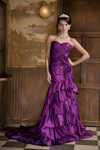 Purple Sweetheart Mermaid Cocktail Prom Dresses with Ruching and Ruffles