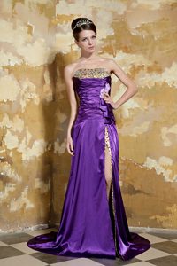 Purple Strapless Exquisite Prom Court Dresses with and High Slit