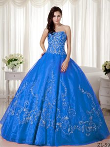 Bottom Price Sweetheart Blue Quinceaneras Dress with Embroidery in Long