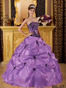 New Purple and Black Appliqued Quinceanera Dresses with Pick-ups and Ruches