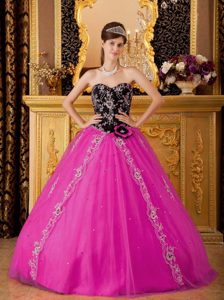 Sweetheart Beading Sweet Sixteen Dresses in Hot Pink and Black with Embroidery