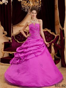Princess Slot Neckline Fuchsia Quinces Dresses with Ruffles and Appliques 2013