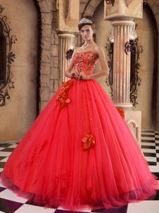 Beading Flamingo New Sweet 16 Dress with Handmade Flowers in Satin and Tulle