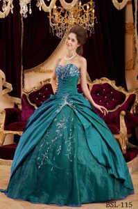 Appliqued Taffeta Quinces Dresses with Sweetheart Neck in Dark Green for 2013