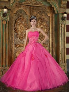 Hot Pink Ball Gown Sweetheart Quinceanera Dress with Appliques and Beadings