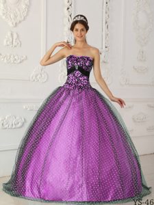 Glitz Beading Black and Purple Sweet 16 Dress in Taffeta and Tulle with Appliques