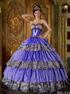 Luxurious Zebra Sweetheart Quinceanera Dress with Appliques and Ruffled Layers
