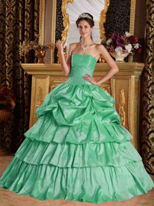 Glitz Beading Taffeta Sweet 16 Dresses in Apple Green with Layers and Pick-ups