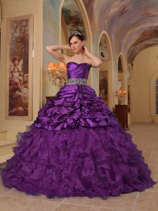 Ruched and Beaded Purple Sweet 16 Dresses with Ruffles in Taffeta and Organza