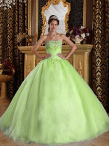 Sweetheart Beading Organza New Sweet 16 Dress in Yellow Green with Strapless