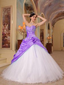 Lavender and White Princess Beaded Sweetheart Dress for Quince