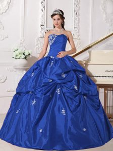 New Blue Ball Gown Sweetheart Taffeta Dress for Quince with Beading and Pick Ups