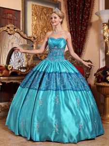 Most Popular Teal Ball Gown Sweetheart Embroidery Quinceanera Dress in Taffeta