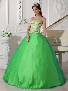 Green Ball Gown Sweetheart Tulle Quinceanera Dress with Beading Popular in 2013