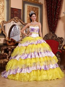 Multi-color Sweetheart Organza Dress for Quince with Beading and Ruffles on Sale