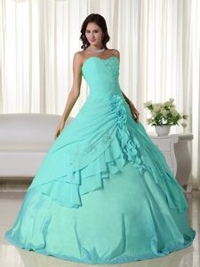 Ball Gown Sweetheart Aqua Blue Beaded Formal Quinceanera Dress Made in Chiffon