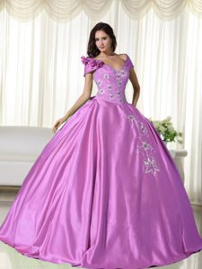 New Arrival Rose Pink Off the Shoulder Taffeta Quinceanera Dress with Embroidery