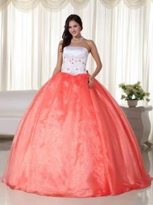 Affordable Orange Red Ball Gown Quinceanera Formal Dresses in Organza
