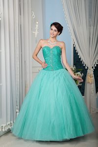 Turquoise Sweetheart Dress for Quince in Tulle with Beading Popular in 2013