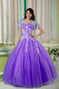 Gorgeous Purple Ball Gown Sweetheart Tulle Quinceanera Dresses with Appliques