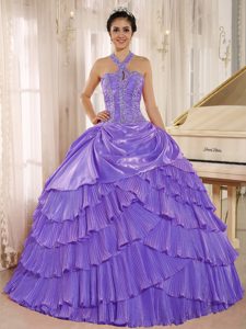 Halter Top Purple Pleated Quinceanera Dresses in Organza Best Seller Nowadays