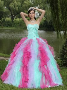 Colorful Sweetheart Organza Dresses for Quince with Beading and Ruffled Layers