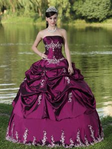 Custom Made Fuchsia Quinceanera Dresses in Satin with Embroidery and Pick Ups