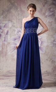 High End Empire One Shoulder Chiffon Beading Senior Prom in Navy Blue