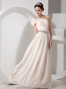 Dazzling Empire One Shoulder Prom Dresses for Graduation in Champagne