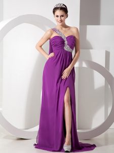 Shimmering Purple One Shoulder University Graduation Dresses in Chiffon