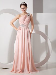 Noble One Shoulder College Graduation Dresses in Chiffon in Baby Pink
