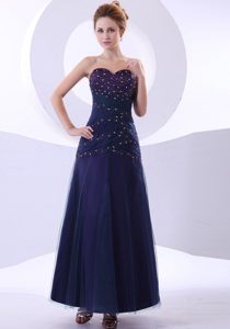 Beaded Blue Ankle-length New Prom Dress for Graduation