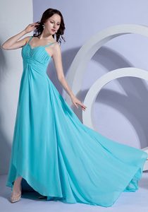2013 Attractive Ruched and Beaded University Graduation Dress in Baby Blue