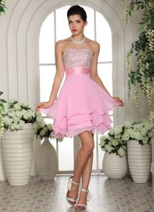 Luxurious Sweetheart Beaded College Graduation Dress in Baby Pink