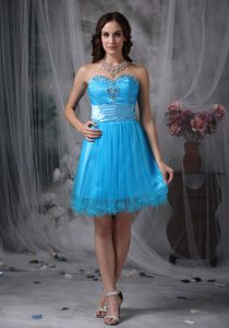 Teal Column Sweetheart Beaded Luxurious Short Prom Dress for Graduation