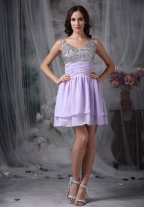 Impressive Ruched and Beaded Chiffon University Graduation Dress in Lilac