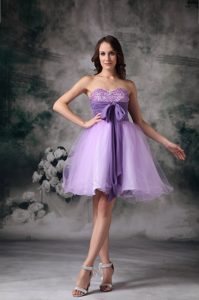 Fashionable Lilac Zipper-up Sweetheart Graduation Dress with Bowknot