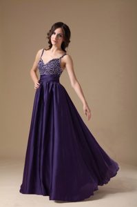 Magnificent Purple Spaghetti Long Pageant Graduation Dresses with Beading