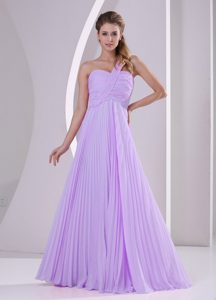 Memorable Lavender One Shoulder Side Zipper Graduation Dress with Pleats