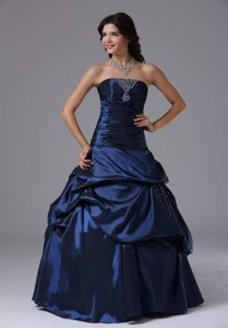 Beaded Lace-up Taffeta Navy Blue Wonderful Evening Dress for Graduation