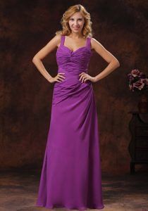 Discount Ruched Purple Zipper-up Long Prom Dress for Graduation under 150